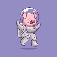 ilustração de desenho animado voando de astronauta de porco fofo vetor