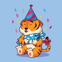 ilustração de desenhos animados de festa de aniversário de tigre fofo vetor