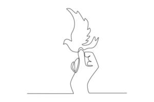 uma pomba de desenho de linha contínua na mão. conceito de dia da paz. única linha desenhar desenho ilustração gráfica de vetor. vetor