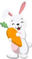 lindo coelho branco segurando uma cenoura vetor