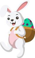 lindo coelhinho branco carregando cesta de ovo de páscoa vetor