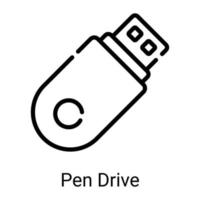 pen drive, ícone de linha flash isolado no fundo branco vetor