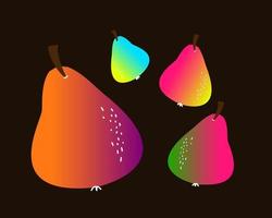 conjunto abstrato de peras coloridas brilhantes. fundo de elemento de fruta desenhada de mão. vetor