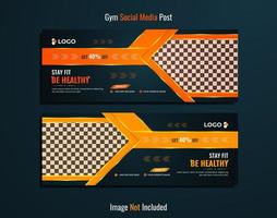 pacote de design de banner web de ginásio e fitness com formas de cor amarela e laranja no fundo de iluminação. vetor