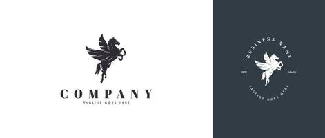 logotipo do cavalo voador em elegante cor escura vetor