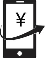 ícone de dinheiro móvel em fundo branco. sinal de iene japonês e seta de transferência no celular. símbolo de pagamento financeiro e smartphone. móvel com sinal de yuan chinês. vetor