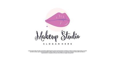 design de logotipo de beleza de maquiagem com vetor premium de conceito de lábios