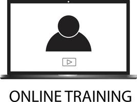 ícone de treinamento online em fundo branco. estilo plano. sinal de treinamento on-line. conceito de treinamento on-line. treinamento em símbolo de laptop. vetor