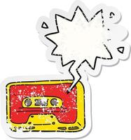 cassete de fita velha dos desenhos animados e adesivo angustiado de bolha de fala vetor
