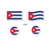 conjunto de ícones do logotipo da bandeira de cuba, ícones planos retângulo, forma circular, marcador com bandeiras. vetor