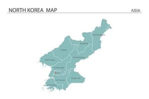 ilustração em vetor mapa coreia do norte em fundo branco. mapa tem todas as províncias e marca a capital da coreia do norte.