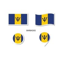 conjunto de ícones do logotipo da bandeira de barbados, ícones planos retângulo, forma circular, marcador com bandeiras. vetor