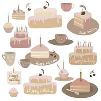 um conjunto de bolos de aniversário em cores de fondant. ilustração vetorial. vetor