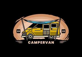 design de ilustração de van campista e flysheet vetor