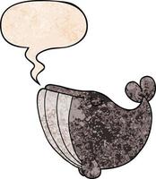 baleia de desenho animado e bolha de fala no estilo de textura retrô vetor