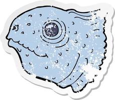 adesivo retrô angustiado de uma cabeça de peixe de desenho animado vetor