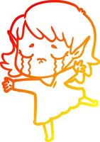 desenho de linha de gradiente quente desenho animado menina elfa chorando vetor