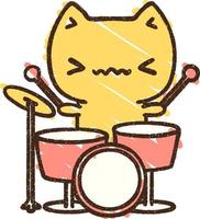 desenho de giz de baterista de gato vetor