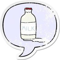 caneca de desenho animado de leite fresco e adesivo angustiado de bolha de fala vetor