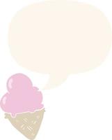 sorvete de desenho animado e bolha de fala em estilo retrô vetor