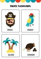 elementos piratas fofos com nomes. flashcards para crianças. vetor