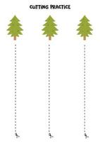 prática de corte para crianças com pinheiro verde. vetor