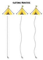 prática de corte para crianças com tenda amarela. vetor
