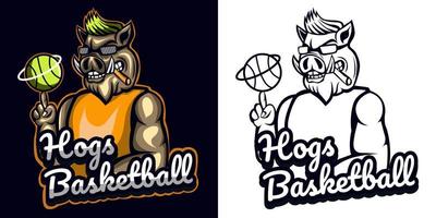 logotipo esport de mascote de basquete de porco vetor