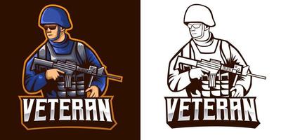 design de mascote de logotipo esport soldado veterano vetor