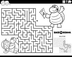 desenho de labirinto com tartaruga estudando para um teste de geografia vetor