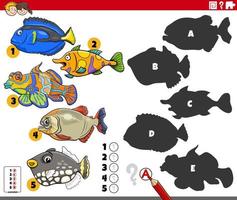 jogo de sombras com personagens de animais de peixes de desenho animado vetor