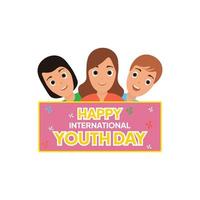feliz banner de celebração do dia internacional da juventude, plano de fundo, cartão, ilustração vetorial