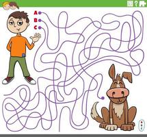 labirinto com personagem de desenho animado menino adolescente e seu cachorro vetor