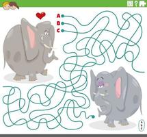 jogo de labirinto com elefante de desenho animado apaixonado vetor