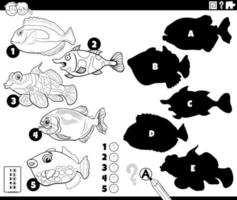 desenho de jogo de sombras com animais peixes para colorir vetor