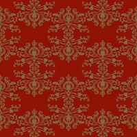 padrão de estilo damasco vintage ouro sobre fundo vermelho. padrão de vetor sem costura para tecido, papel de parede, azulejos ou embalagens.