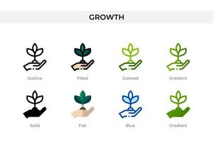ícone de crescimento em estilo diferente. ícones de vetor de crescimento projetados em estilo de contorno, sólido, colorido, preenchido, gradiente e plano. símbolo, ilustração do logotipo. ilustração vetorial
