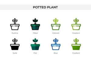 ícone de planta em vaso em estilo diferente. ícones vetoriais de plantas em vasos projetados em estilo de contorno, sólido, colorido, preenchido, gradiente e plano. símbolo, ilustração do logotipo. ilustração vetorial vetor