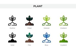 ícone de planta em estilo diferente. ícones de vetor de plantas projetados em estilo de contorno, sólido, colorido, preenchido, gradiente e plano. símbolo, ilustração do logotipo. ilustração vetorial