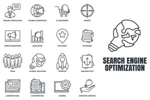 conjunto de ilustração em vetor logotipo do Search Engine Optimization ícone. modelo de símbolo de pacote de otimização seo para coleção de design gráfico e web.