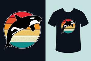design de camiseta de ilustração de orca por do sol vintage retrô vetor