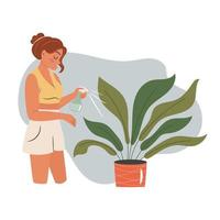 menina cuidando de uma planta vetor