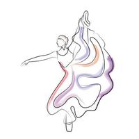 esboço de uma mulher em um vestido de balé pose dançarina linha arte arte contínua aquarela ícone menina vetor