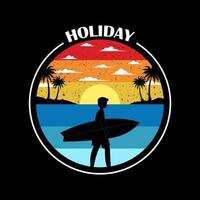 tempo de férias para surfar design retrô vetor