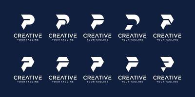 conjunto de modelo de logotipo abstrato letra inicial p. ícones para negócios de moda, esporte, automotivo, vetor