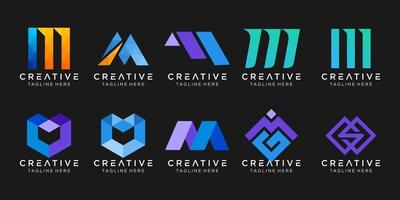 conjunto de modelo de logotipo abstrato monograma letra m. ícones para negócios de moda, esporte, digital, tecnologia. vetor