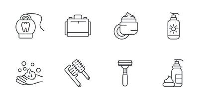 conjunto de ícones de artigos de higiene pessoal de viagem. elementos de vetor de símbolo de pacote de artigos de higiene de viagem para web infográfico