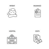 conjunto de ícones de cuidados médicos. elementos do vetor de símbolo de pacote de cuidados médicos para web infográfico