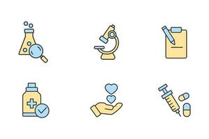 conjunto de ícones de pesquisa clínica. elementos de vetor de símbolo de pacote de pesquisa clínica para web infográfico