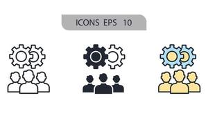 ícones de trabalho em equipe simbolizam elementos vetoriais para infográfico web vetor